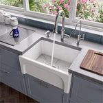 Pemberly Row 24" White Arched Apron Thick Wall Fireclay Single Bowl Farm Sink. Fixed Price $653.88.