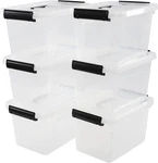 6 Clear Plastic Latching Storage Boxes With Lids Quart, Black. Fixed Price $39.08.