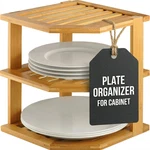 Plate Organizer For Cabinet - 3 Tier Bamboo Corner Shelf. Fixed Price $40.99.