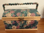 Vtg Flower Fabric Covered Sewing Box Basket Padded Wood Trim Felt Tray 11WX6.5X7. Fixed Price $29.75.
