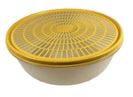 Vintage New Tupperware Colander Strainer Bowl 1835-4 Flow Thru Yellow Lid 1836-3. Fixed Price $12.00.