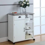 Kings Brand - White Finish Wood & Marble Vinyl Top Kitchen Storage Cabinet Cart. Fixed Price $99.99.