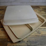 Vintage Tupperware Double Side Container Carrier Tray Beige Lid 723-2. Fixed Price $13.60.