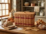Amish Bread Box Storage Solid Oak Bottom Leather Carrier Handles. Fixed Price $89.95.