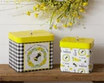 New Black Food Safe Set 2 Happy Canister Honey Bee's Metal Container Tins. Fixed Price $19.95.