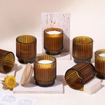Devi 7OZ Empty Amber Ribbed Glass Jars For Making Candles Set Of 8, Gl.... Fixed Price $38.30.