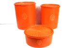 Vtg Tupperware Harvest Orange Storage Canisters & Lids 1339-3 805-6 M 1204-3. Fixed Price $36.00.