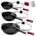 Cuisinel 8" 10" 12" Cast Iron Skillets Set Glass Lids - Scratch & Dent. Fixed Price $70.37.