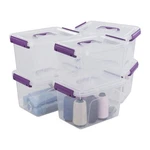Clear Plastic Bin With Lid, 6 Quart Latching Box Purple Handle, Packs. Fixed Price $38.46.