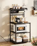Kitchen Bakers Rack W/ Power Outlet Coffee Stand 8 Hooks X-bar Support. Fixed Price $82.99.