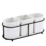 Buyajuju 3 Piece Porcelain Flatware Holder Caddy With Metal Rack, Utensil Hol.... Fixed Price $39.14.