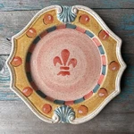 Neiman Marcus Salad Serving Plate 9.5 Inch Ceramic Hand Paint Fleur De Lis Italy. Fixed Price $15.00.