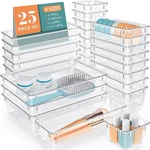 Wowbox 25-PIECE Clear Plastic Drawer Organizer Set For Home And Office Storage. Fixed Price $30.99.