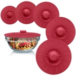Red Silicone Bowl Lids Set - 5 Reusable Covers. Fixed Price $47.99.