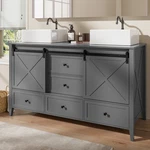 60" Bathroom Vanity Double Sink Ceramic Freestanding Cabinet Wood Grain Modern. Fixed Price $489.99.
