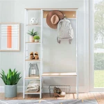 Linon Austin Sturdy Rustic Hall Tree 6 Wood Shelves 4 Hooks Metal Frame White. Fixed Price $231.15.