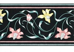 Pink Yellow Orchid Teal Blue Trim Vine Flower Floral Black Wall Paper Border. Fixed Price $24.99.