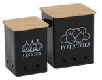 Kitchen Vegetable Storage Tins Set Of 2 For Potatoes, Onion, With Wooden Lid .... Fixed Price $73.77.