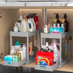 Pougny 2PC Under Sink Organizer Rack Tier Sliding 12.8IN, Grey. Fixed Price $35.94.