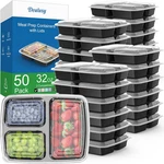 50-PK 32OZ Meal Prep Container Plastic Take Out To Go Boxes 3-COMPARTMENT Lids. Fixed Price $39.99.