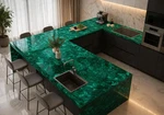 Luxury Green Malachite Kitchen Countertop Natural Gemstone Slab, Designer. Fixed Price $1462.61.