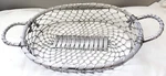 Silver Metal Double Handed Linked Wire Oval Table Basket 10 X 14" India Art Deco. Fixed Price $17.95.
