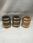 3 Spaulding & Frost? Wooden Barrel Metal Rings Flower Wine Holder Rustic 6.25". Fixed Price $91.25.