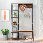 Linon Austin Sturdy Rustic Hall Tree 6 Wood Shelves 4 Hooks Metal Frame Black. Fixed Price $362.23.