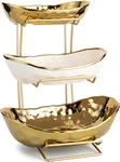 3-TIER Gold Fruit Bowl & Tray With Metal Stand Ceramic White, Triple Layer For. Fixed Price $71.05.