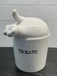 Treat Jar Dog Ceramic Mud Pie White Canister Kitchen Tail Knob Box. Fixed Price $28.00.