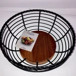 Mikasa Gourmet Basics Wrought Iron & Acacia Wood Rope Round Fruit Basket 5 X11. Fixed Price $18.74.