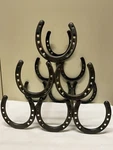 Croix Mcm Black Cast Iron Western Horseshoe Wine Bottle/rack (6) Holder. Fixed Price $60.00.