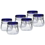 Bormioli Rocco Fido Clamp Jars Set 6 Blue-lid 17.5 Oz Glass. Fixed Price $54.99.