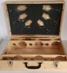 Wooden Box Case Carry Hold Store 6 Bottles Of Wine & Glasses With Handle. Fixed Price $36.99.