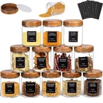 Yangbaga 12PCS Glass Spice Jars With LABELS-8OZ Acacia Wood Lid Square .... Fixed Price $51.61.