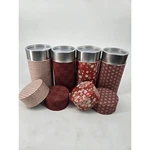 4 Japanese Washi Paper 6" Metal Tea Tin Canisters Floral Geometric Checkered. Fixed Price $34.00.