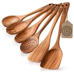 Luxury Teak Wood Utensil Set Elegant 6PIECE Cooking Ensemble Including Spoons. Fixed Price $110.28.
