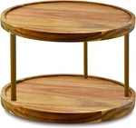 14" Two-tier Acacia Wood Lazy Susan Organizer Kitchen Turntable For Cabinet. Fixed Price $37.99.