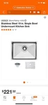 Ukinox Stainless Steel 19 In. Single Bowl Undermount Kitchen Sink. Fixed Price $143.69.