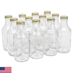 North Mountain Supply 16 Ounce Glass Sauce Bottle - With 38MM Gold Metal Lids. Fixed Price $55.17.