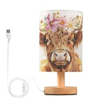 Bedside Table Lamp Cute Highland Cow Flowers Nightstand With Wood Desk L.... Fixed Price $48.09.