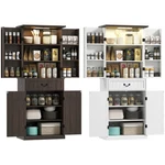 Homcom Farmhouse Kitchen Pantry Cabinet With Light, Storage. Fixed Price $180.00.