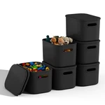 6 Pack Black Storage Bins With Lids For Shelves, Plastic Containers W.... Fixed Price $37.75.