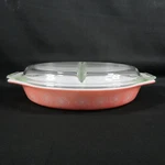 Vintage Pyrex Pink Daisy Divided Oval Casserole Dish 1- 1/2 Quart With Lid 945C. Fixed Price $53.99.