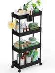 Lehom Slim 4-TIER Rolling Storage Cart Bathroom Organizer Utility Slide 7.1". Fixed Price $49.06.