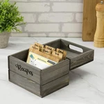 Vintage Gray Solid Wood Recipe Card Holder Storage Box W/ Labeled Divider Tabs. Fixed Price $29.99.