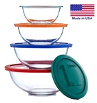 Pyrex Glass Mixing Bowl Set W/ Lids: 322 1QT, 323 1.5QT, 325 2.5QT, 326 4QT. Fixed Price $69.99.