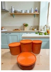 Vintage 1970'S Tupperware Orange Canister Containers W/lids Lot Of 4 Usa. Fixed Price $42.90.