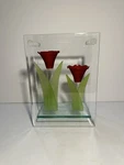 Unique Vase Double Red Tulip Flower Vintage '90S Cg Glass Cressida Tabletop. Fixed Price $55.00.