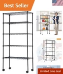 Modern Black Wire Storage Unit Heavy Duty, Adjustable 5-TIER Rack For Home Use. Fixed Price $54.00.